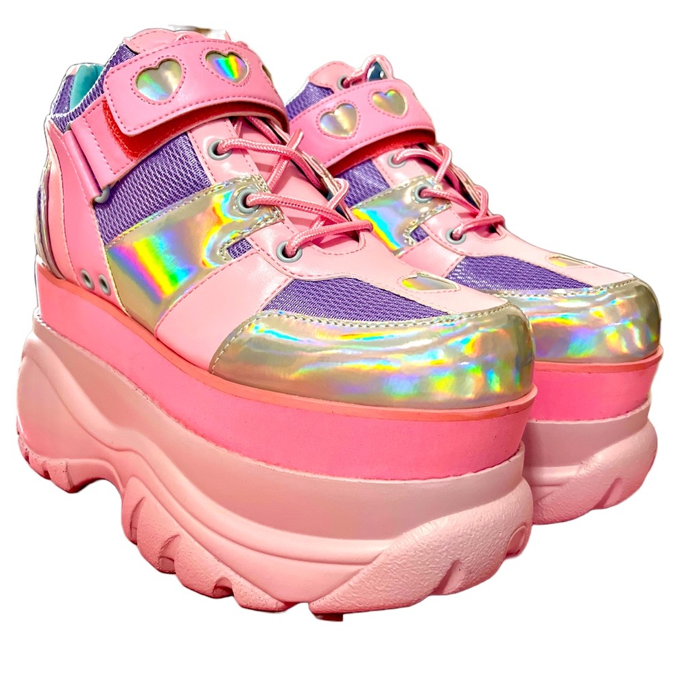 Dolls Kill SUGAR THRILLZ Fairy Walk Raver Heart Festival Platform Sneakers sz 7